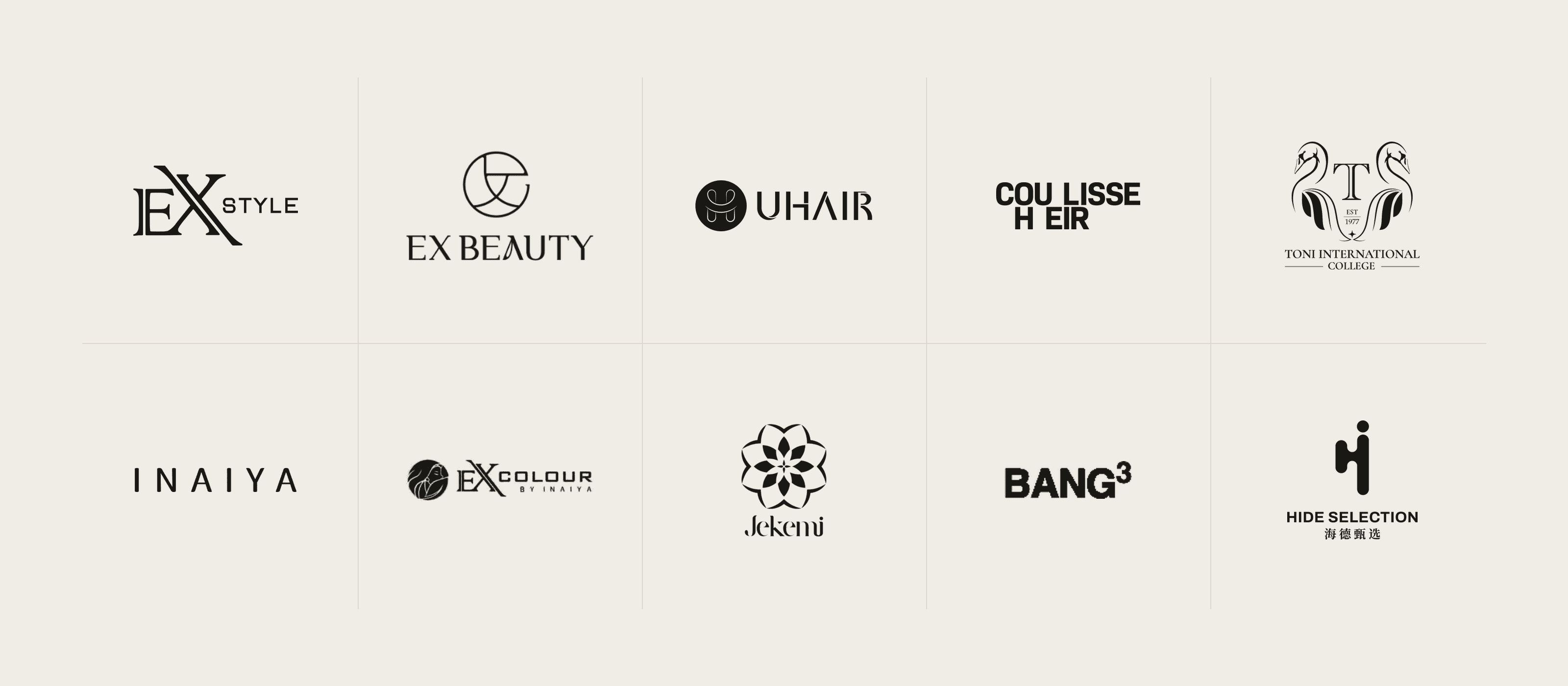 The ten house marks of EX Group, set together